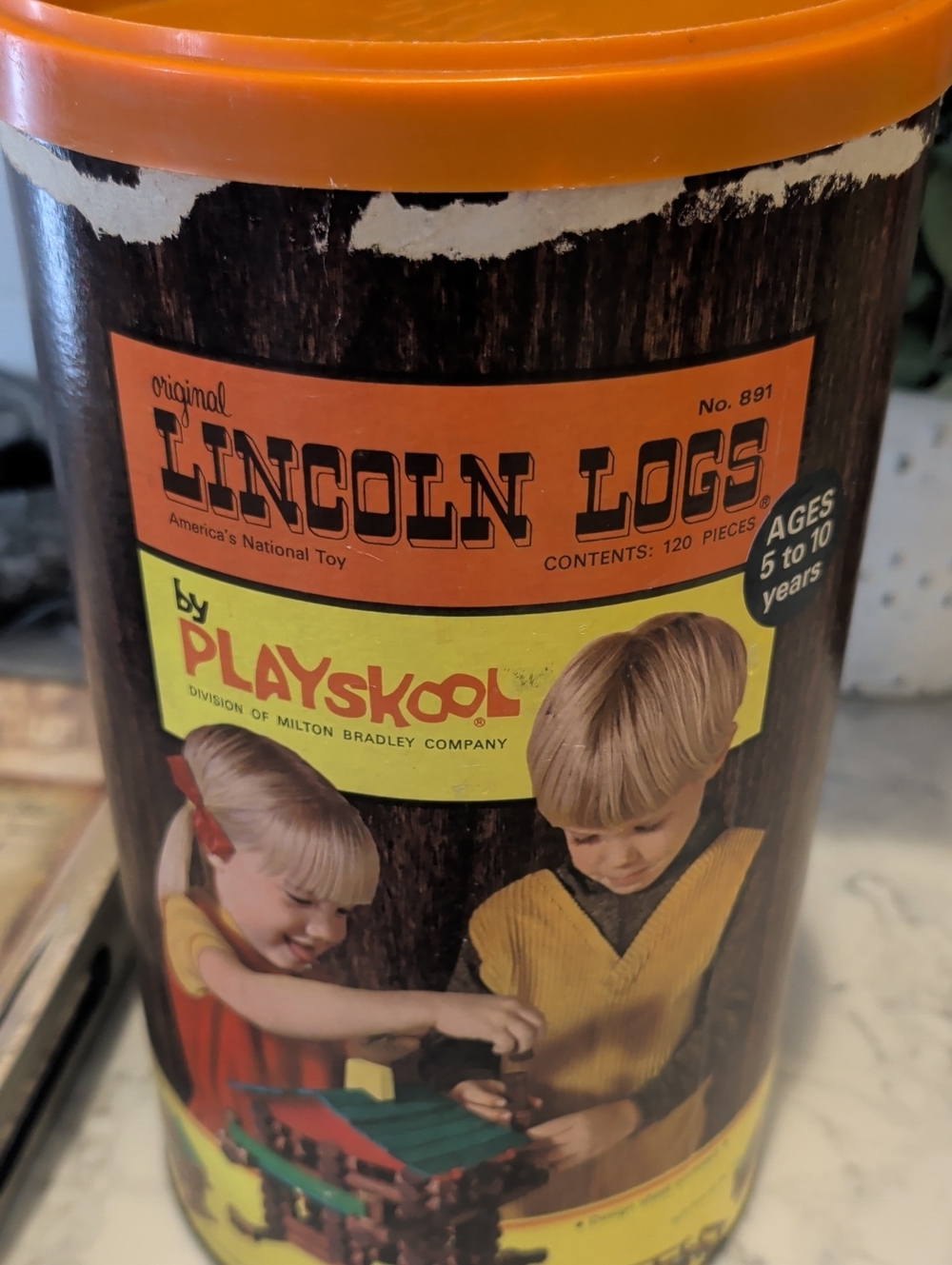 Vintage Original Lincoln Logs by - Orange Lid
